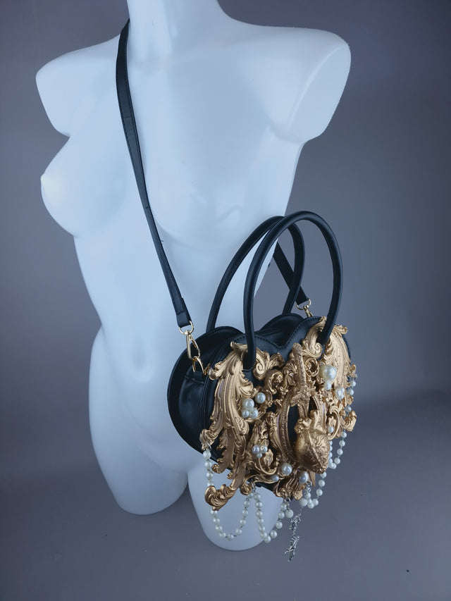 "Tullia" Gold Filigree & Pearl Heart Shaped Handbag