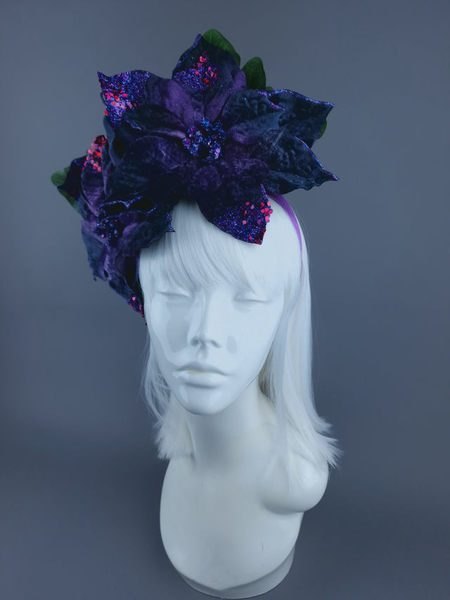 Purple Velvet Poinsettia Xmas Headdress