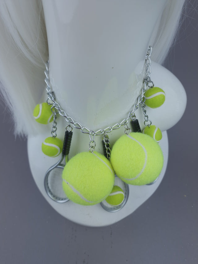 Pearls & Swine: Bespoke Commission Wimbledon Strawberries & Cream Hat with Tennis Ball & Racket Necklace