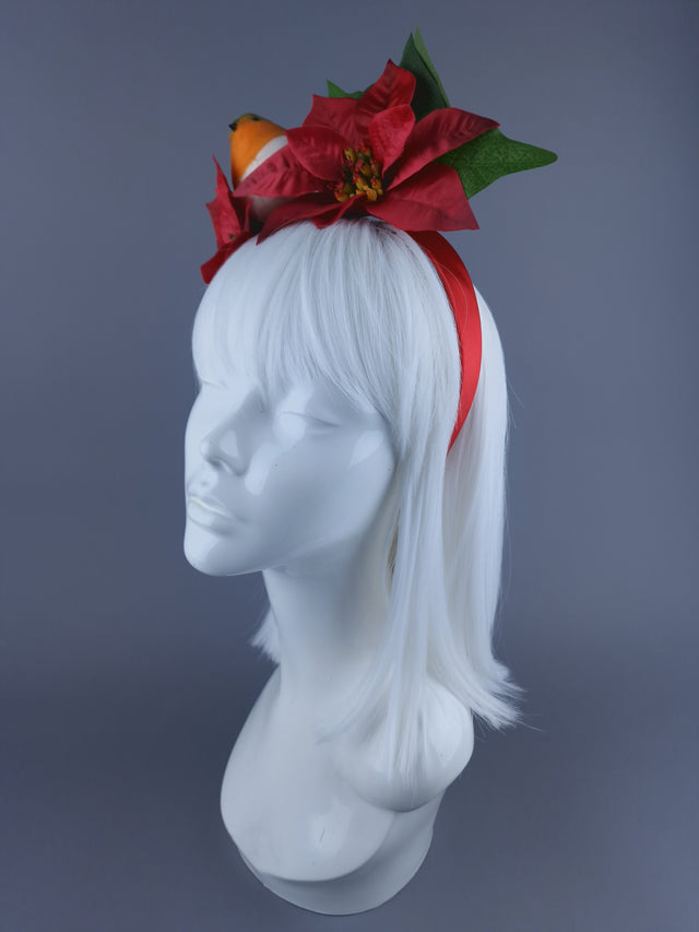 Robin & Red Poinsettia Xmas Headdress