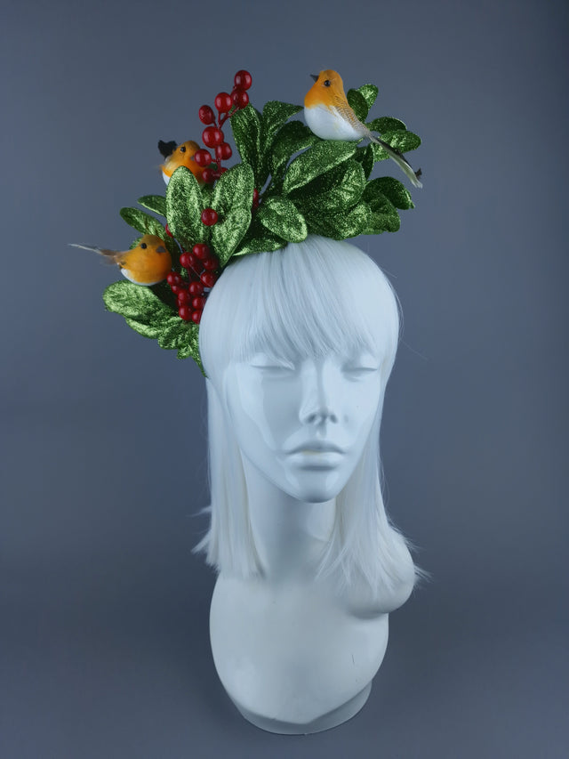 Glittered Holly & Robin Birds Xmas Headdress