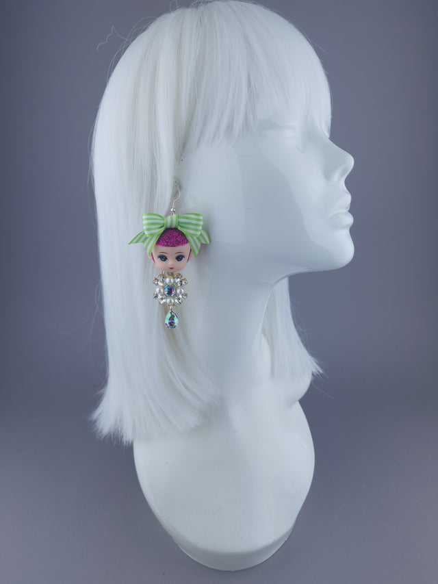 Doll Head, Bow & Jewel Earrings