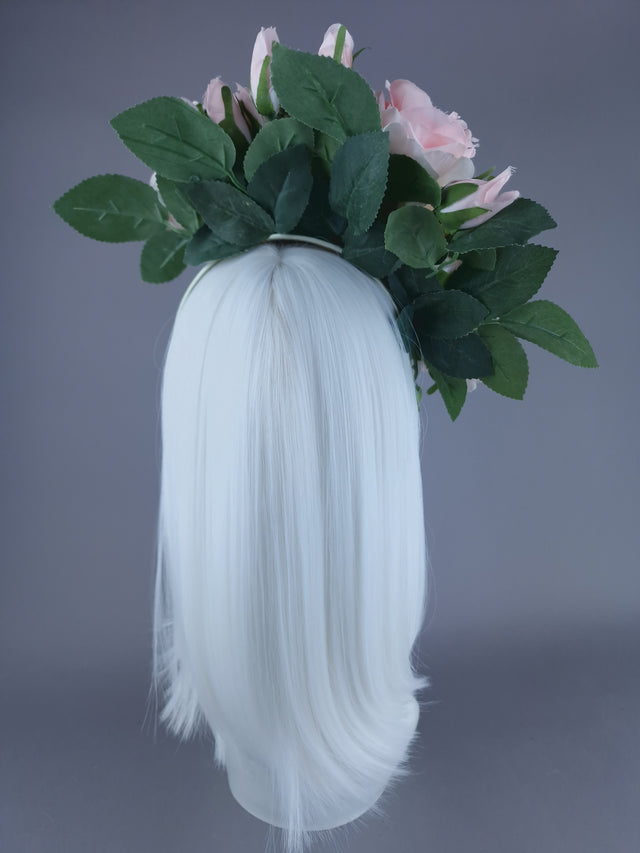 "Ida" Pastel Pink Rose & Rosebud Flower Headdress