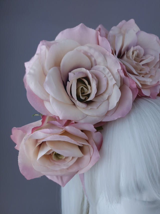 "Dawn" Pale Dusky Pink Rose Headdress & Neckpiece