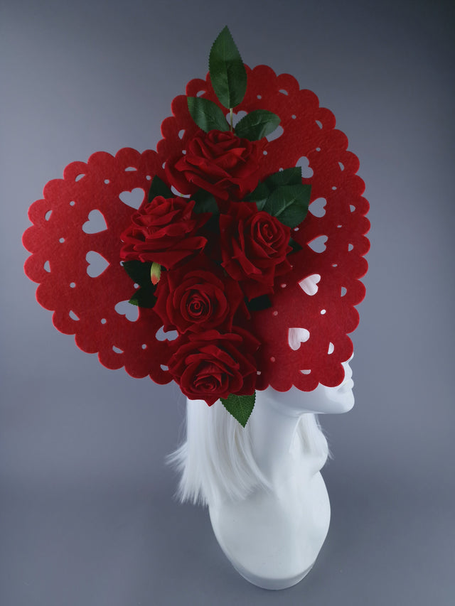 "Amora" Giant Red Heart & Roses Headdress