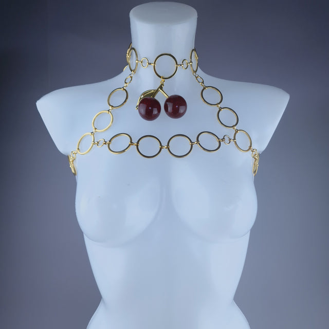 "Pop my Cherry" Unisex Gold Ring & Cherry Jewellery Harness