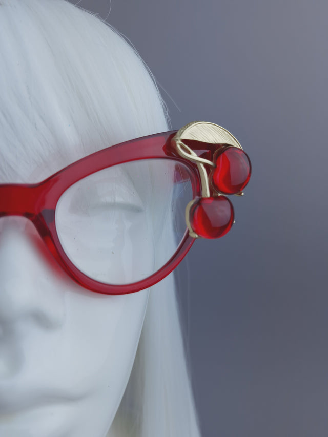 Pearls & Swine: Red Cherry Cateye Sunglasses with Clear or Prescription Lenses