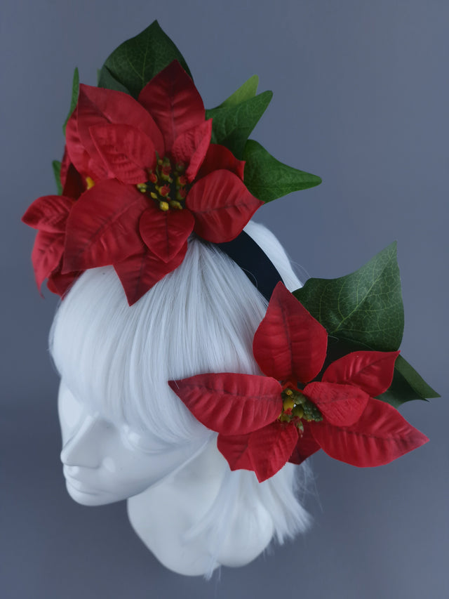 Red Poinsettia Xmas Headdress