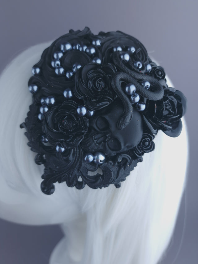 "Deathe" Black Filigree Mini Fascinator