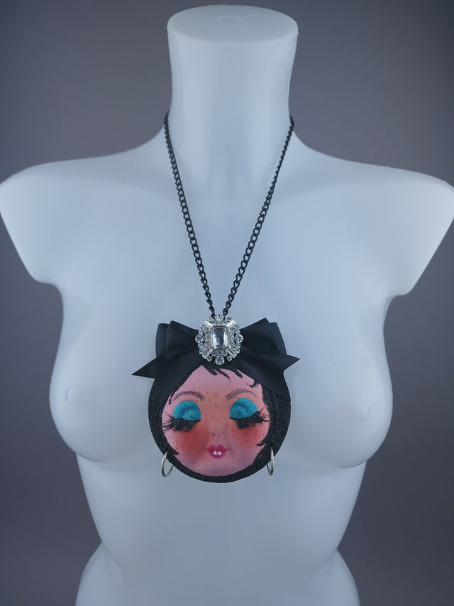 Dollface & Blinking Eye Necklace Brooch Jewellery