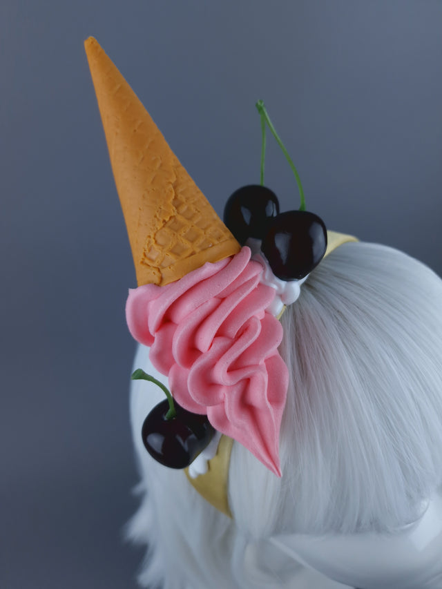 Pink Dropped Ice-cream & Cherries Headband