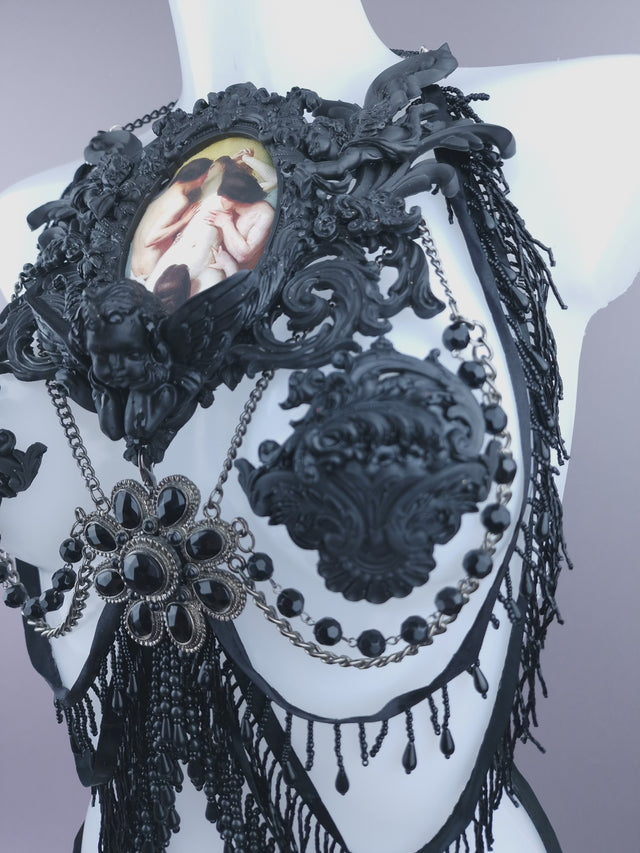 Pearls & Swine: Black Filigree Harness Body Jewellery & Pasties "La Femme Damnée"