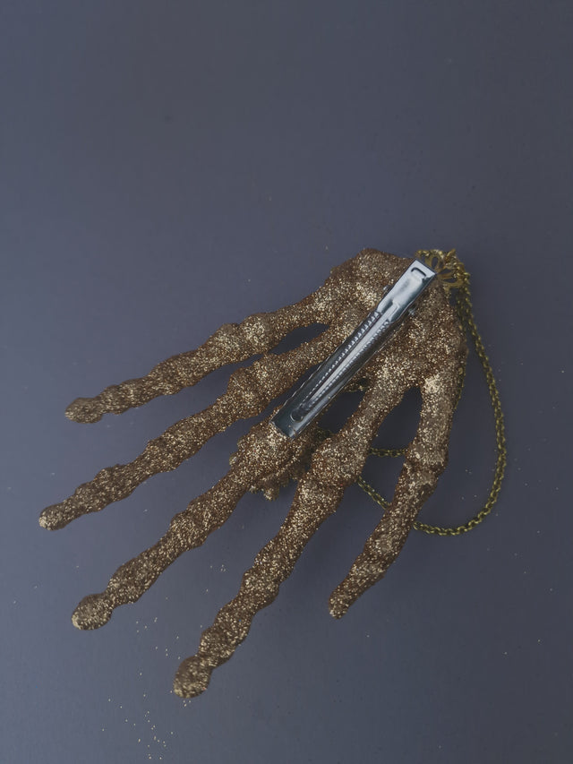 "Dust to Dust" Jewelled Glitter Skeleton Hand Mini Headpiece