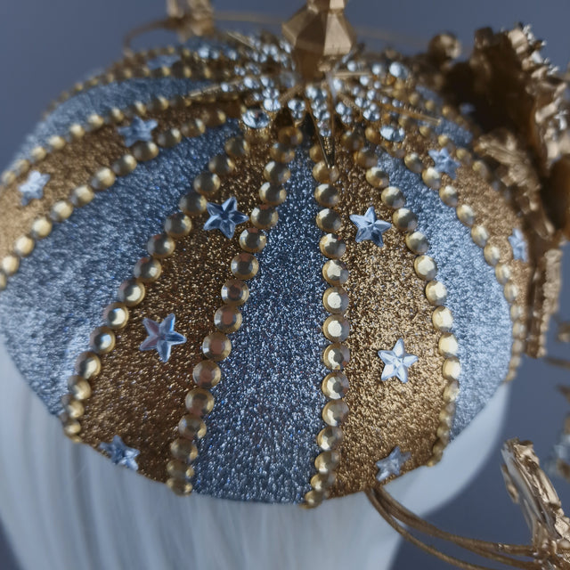 "Cirque Forever" Gold & Silver Circus Carousel Wired Veil Hat