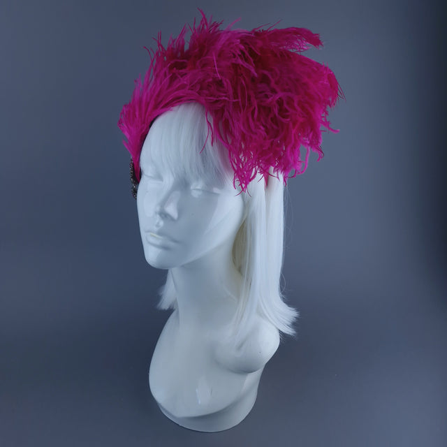 "Nomi" Pink Feather Headdress with Jewel