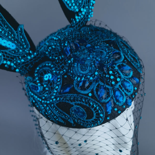 "Luhlaza" Blue Lace Bunny Rabbit Ear Fascinator Hat