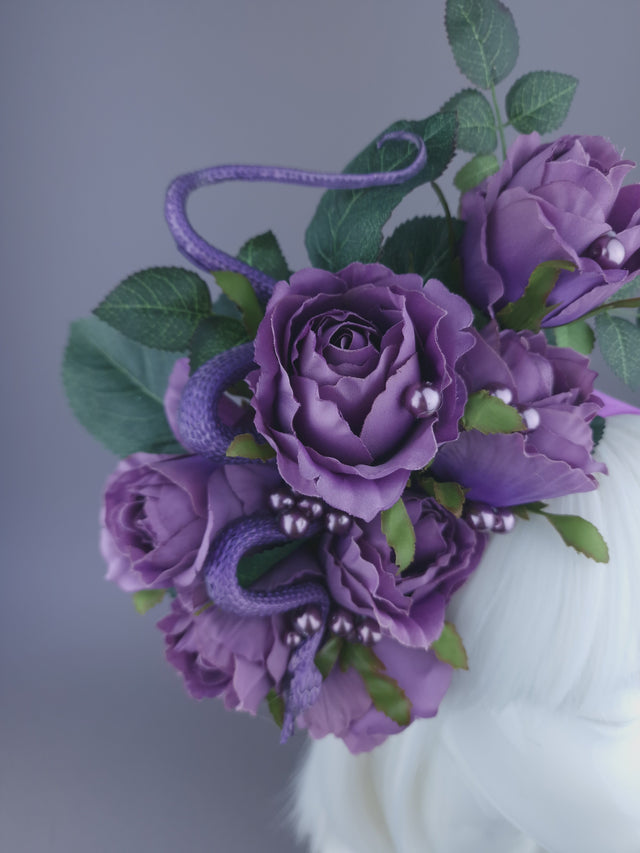 "Nairn" Purple Rose, Pearls & Snake Headdress