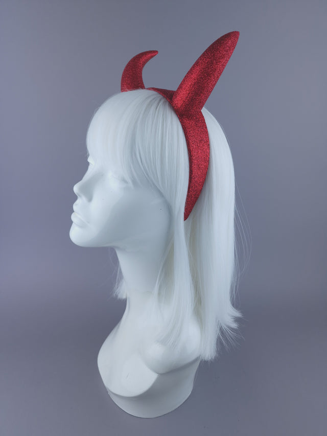 "Demonique" Large Red Glitter Devil Horn Headpiece
