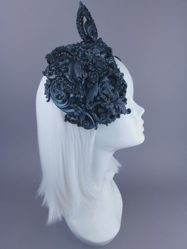 "Ruína" Teal Filigree Angel Cat Ear Fascinator Hat