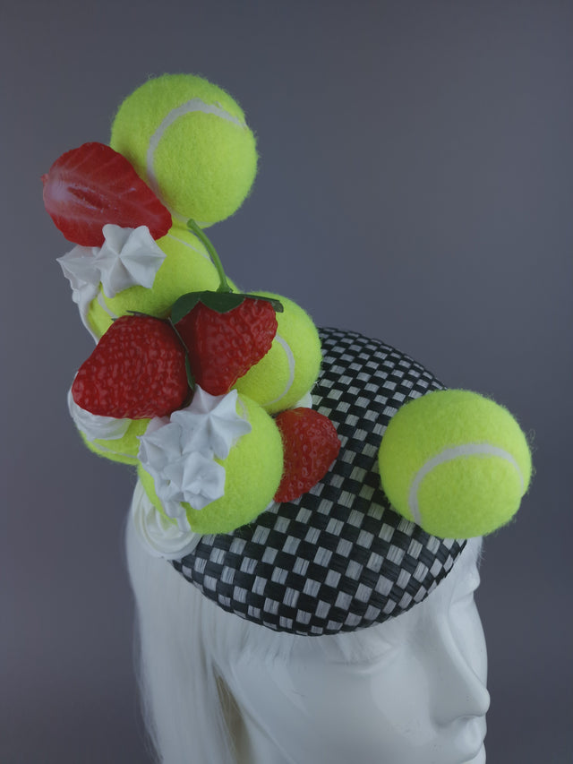 Pearls & Swine: Wimbledon Fascinator Tennis Balls Hat - Strawberries & Cream