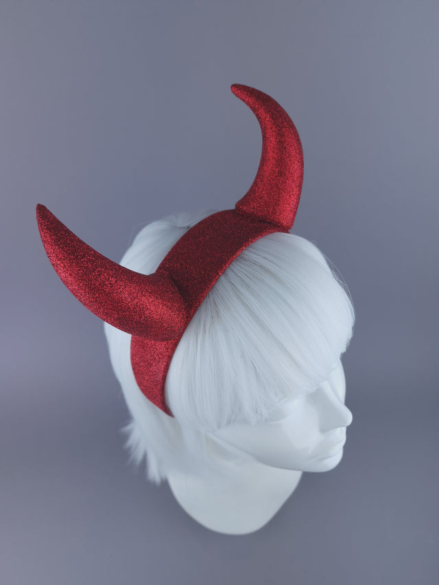 "Demonique" Large Red Glitter Devil Horn Headpiece