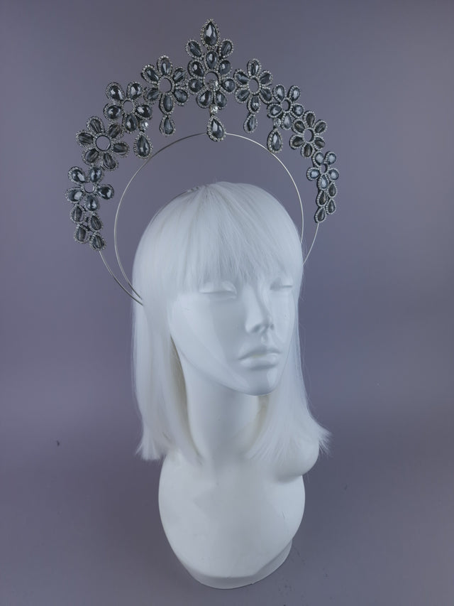 Pearls & Swine: Grey Diamanté Jewel Halo Headdress
