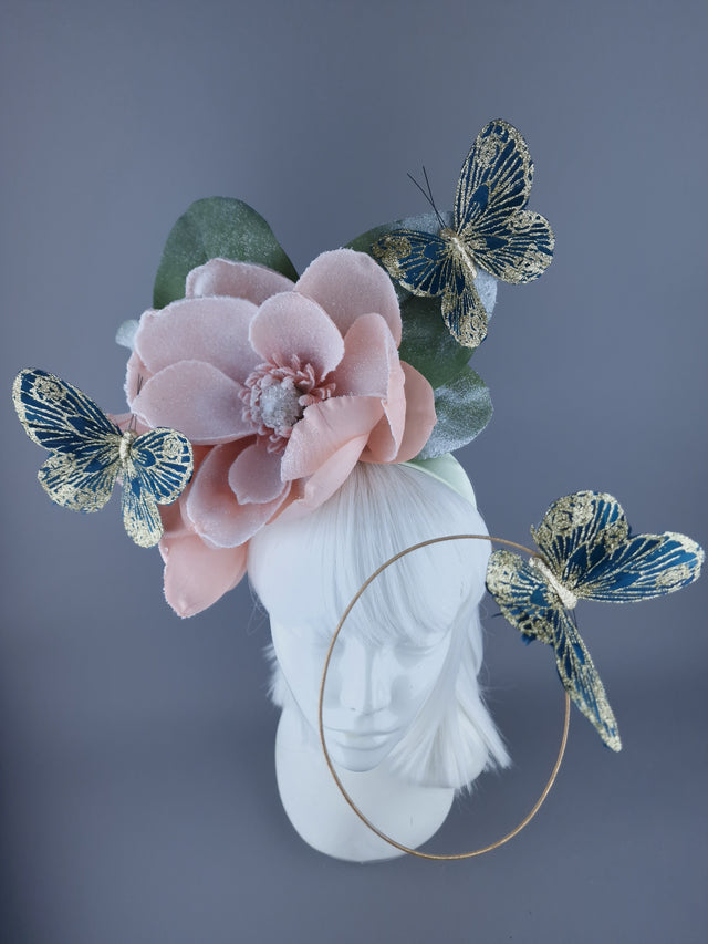 "Mala" Large Pink Flower & Butterfly Headdress