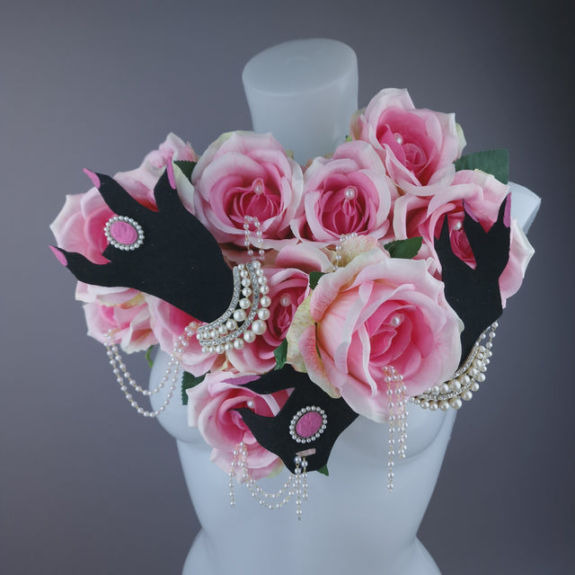 Pearls & Swine: Sexy Pink Roses & Pearls Neckpiece "WAP"