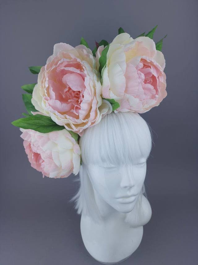 Pearls & Swine Headdress Pink Cream Peonies Floral Flower