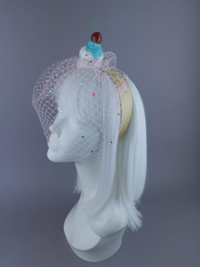 "Vanilla" Glittery Ice cream Veil headpiece