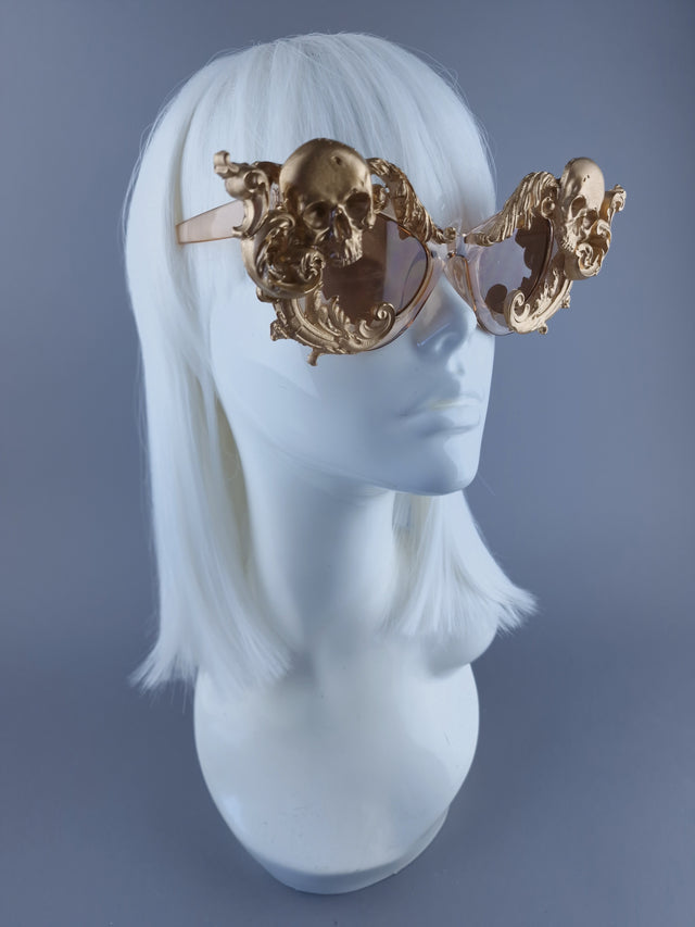 "Divya" Gold Filigree Skull Sunglasses