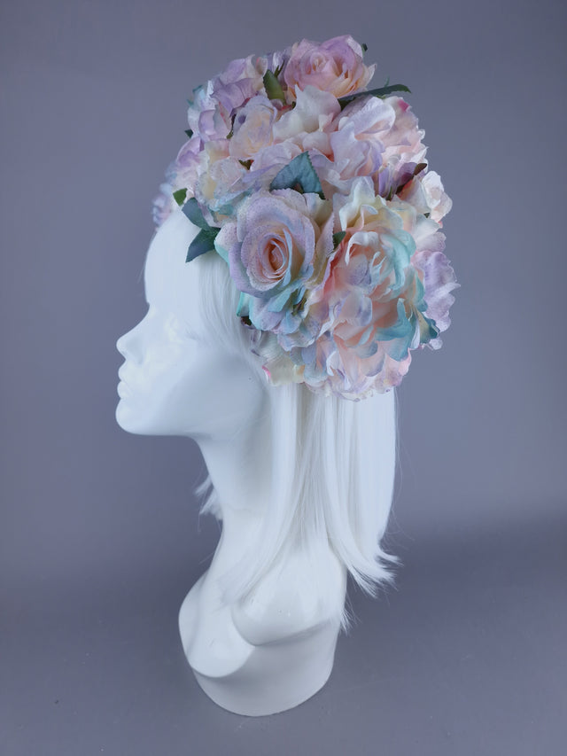 "Bonnie" Pastel Rose & Flower Headdress & Neckpiece