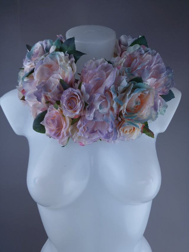 "Bonnie" Pastel Rose & Flower Headdress & Neckpiece