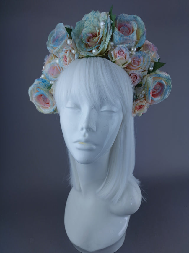 "Lolitta" Pastel Rose & Pearl Flower Headdress & Neckpiece