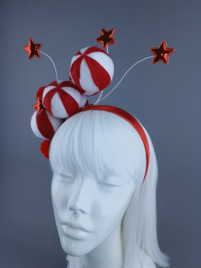 Red & White Balls & Stars Xmas Headdress