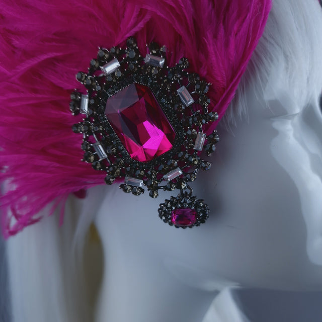 "Nomi" Pink Feather Headdress with Jewel