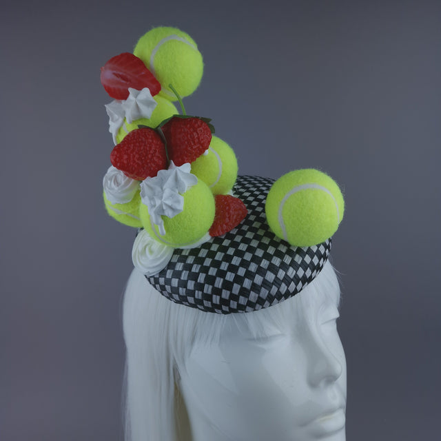 Pearls & Swine: Wimbledon Fascinator Tennis Balls Hat - Strawberries & Cream