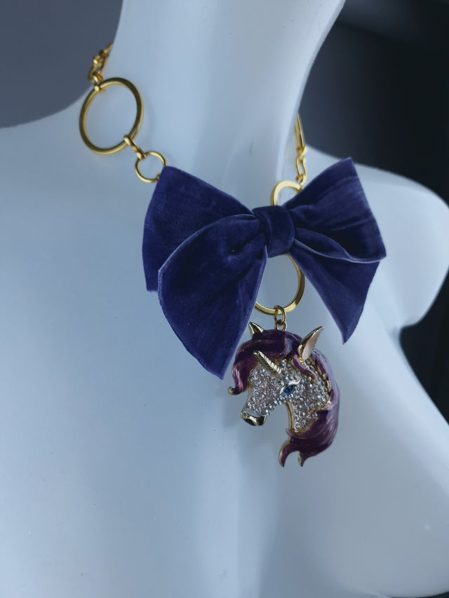 Gold Ring, Purple Bow & Unicorn Necklace Jewellery