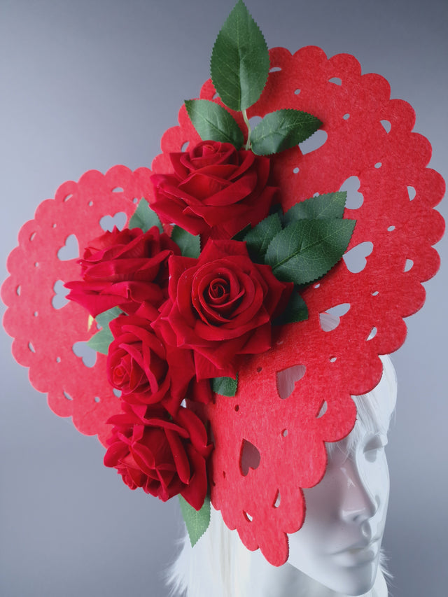 "Amora" Giant Red Heart & Roses Headdress