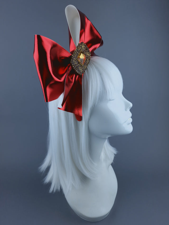 Red Metallic Bow & Jewel Xmas Headdress