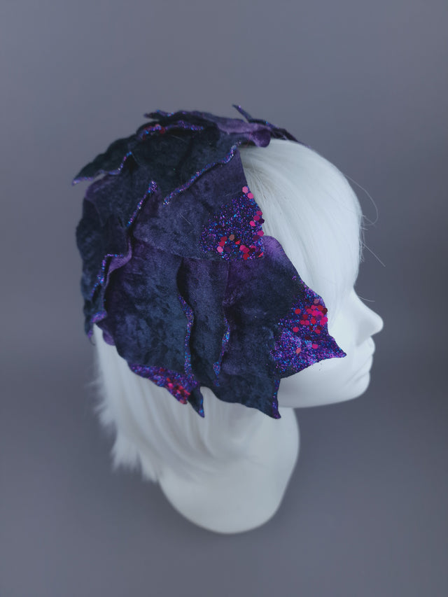 "Baxter" Purple Vintage Inspired Velvet Leaf Headdress