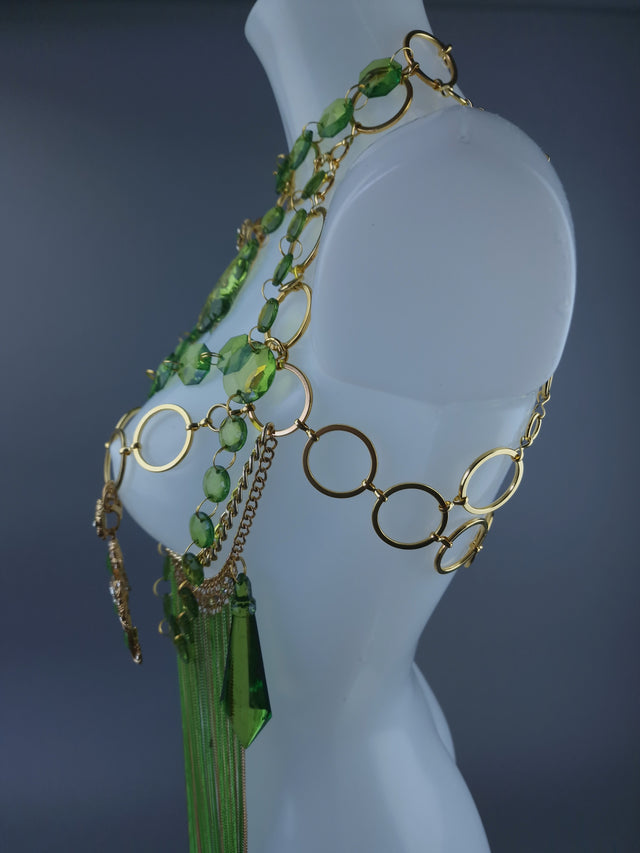 "Limelight" Green & Gold Jewel & Chain Harness