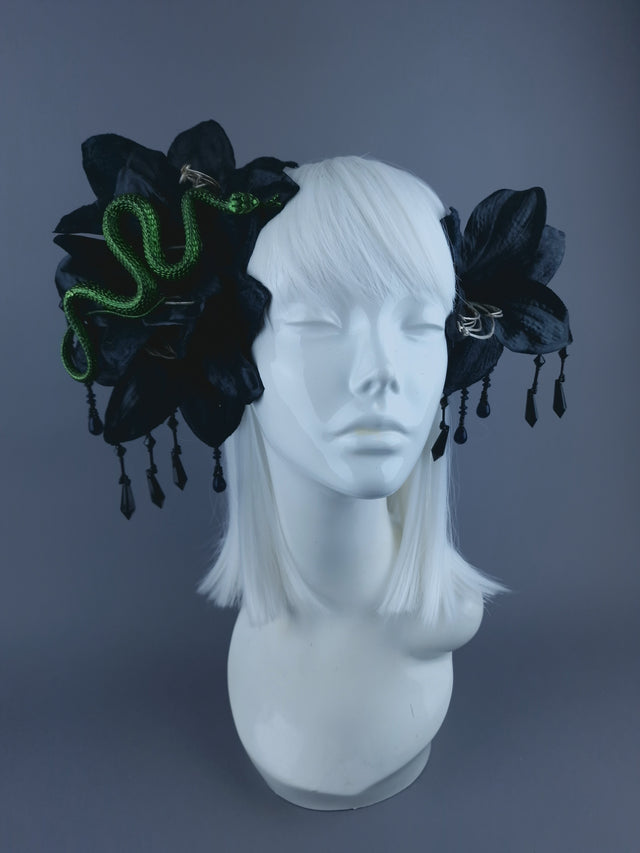 Black Flower Beading & Snake Headdress Fascinator