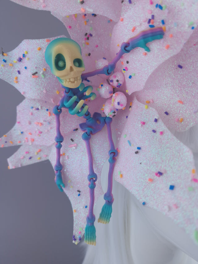 "Candy-Pop" Glitter Flower & Rainbow Skeleton Headdress