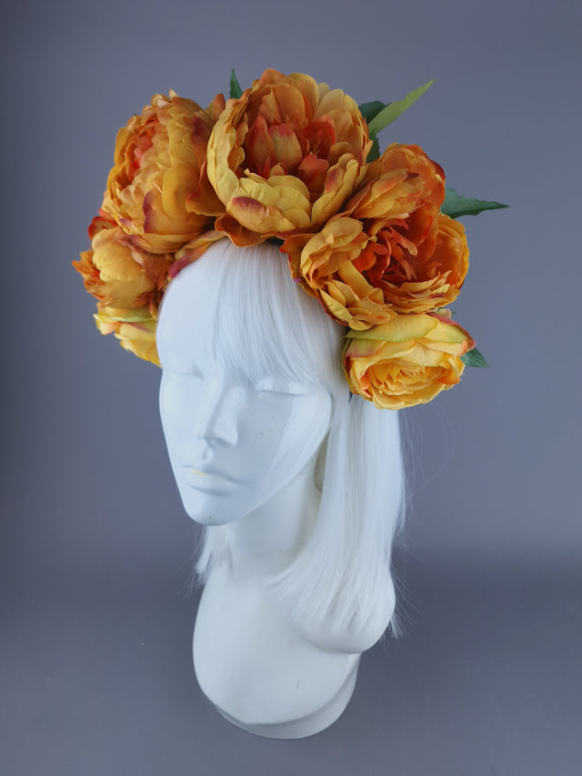 "Vibe" Orange Peony Flower Headdress & Neckpiece