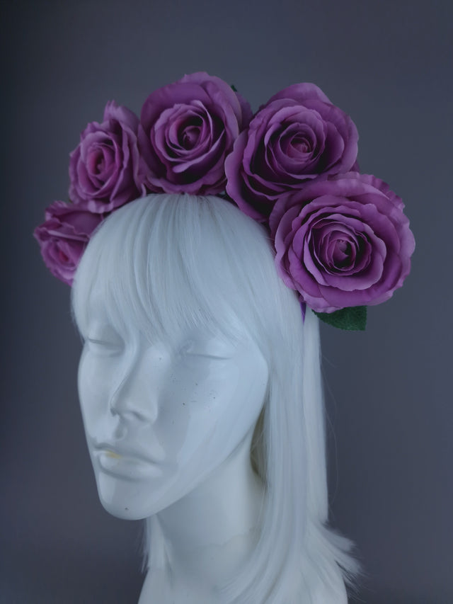 "Mavis" Pink/Purple Rose Flower Headdress & Neckpiece