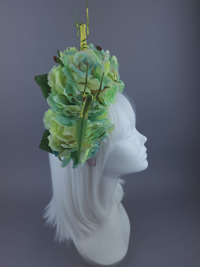 "Seduction"Green Flower & Praying Mantis Headdress