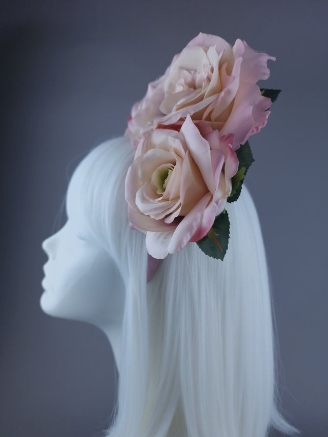 "Dawn" Pale Dusky Pink Rose Headdress & Neckpiece