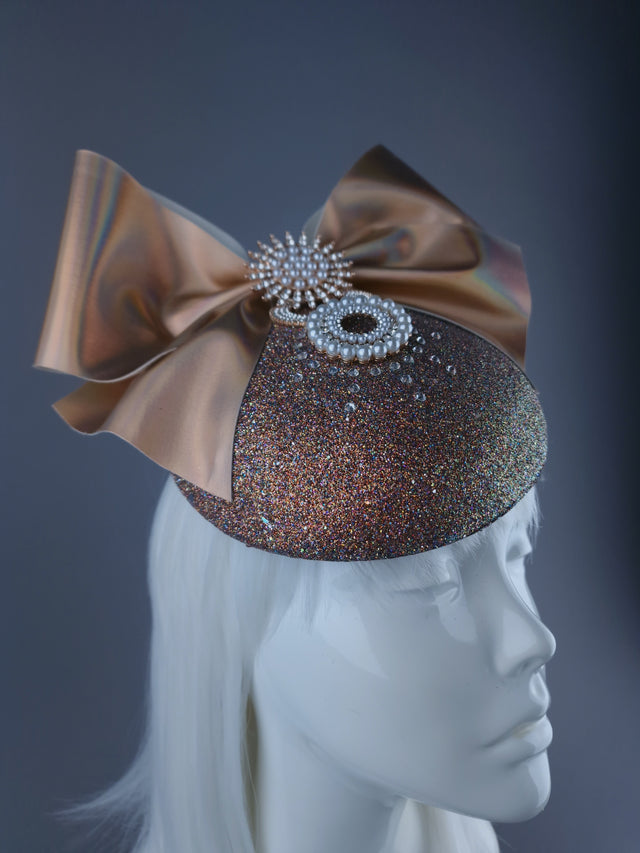 "Nova Godina" Iridescent Gold Jewel Bow Fascinator Hat