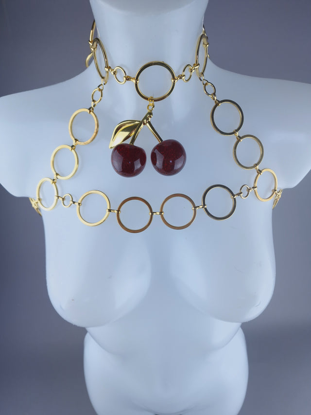 "Pop my Cherry" Unisex Gold Ring & Cherry Jewellery Harness